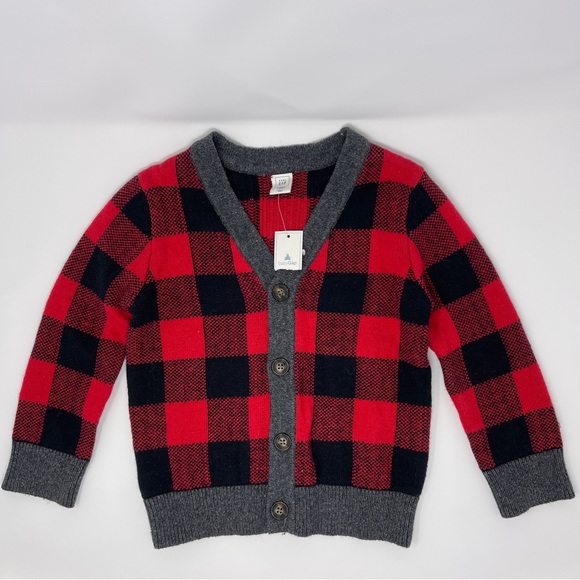 Baby Gap, NWT Cardigan Sweater in black and red plaid, Size 3T - Picture 1 of 3